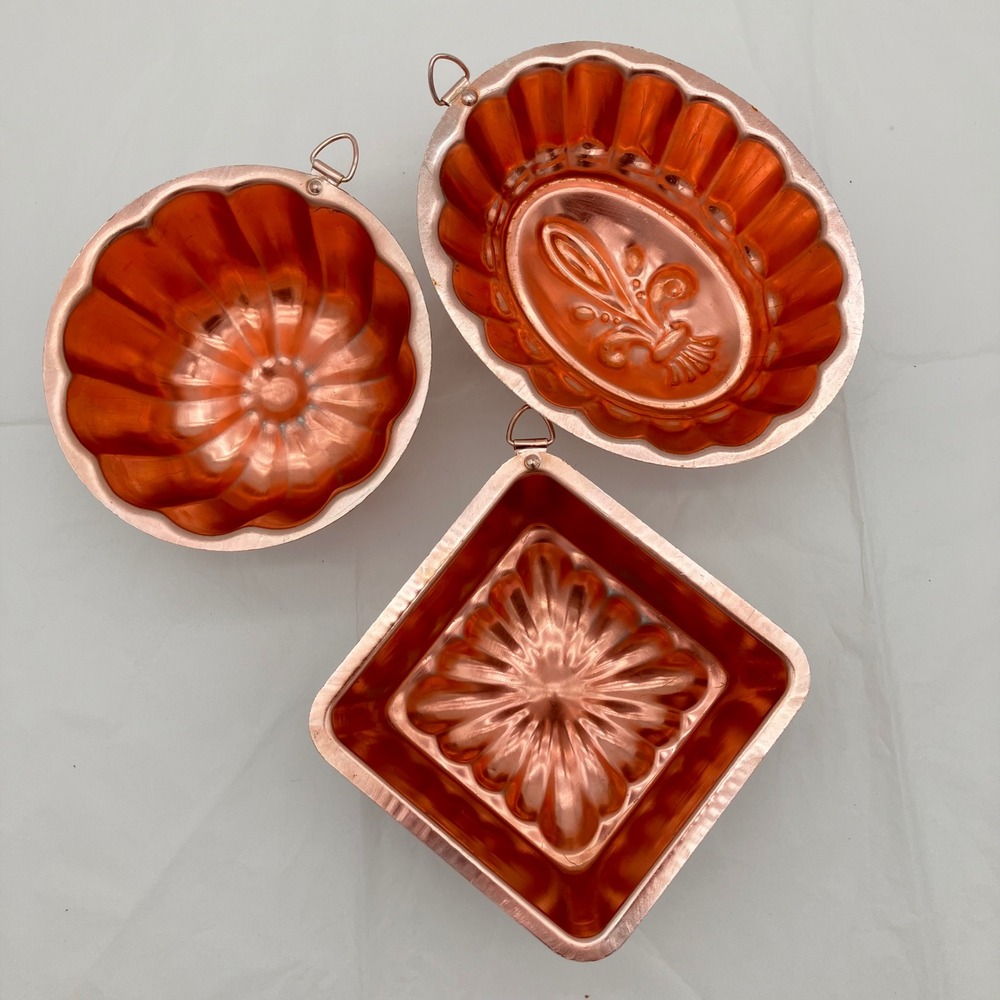 Vintage Copper Jello Molds Set of 3 Fleur-de-lis Decorative Wall Hanging Decor